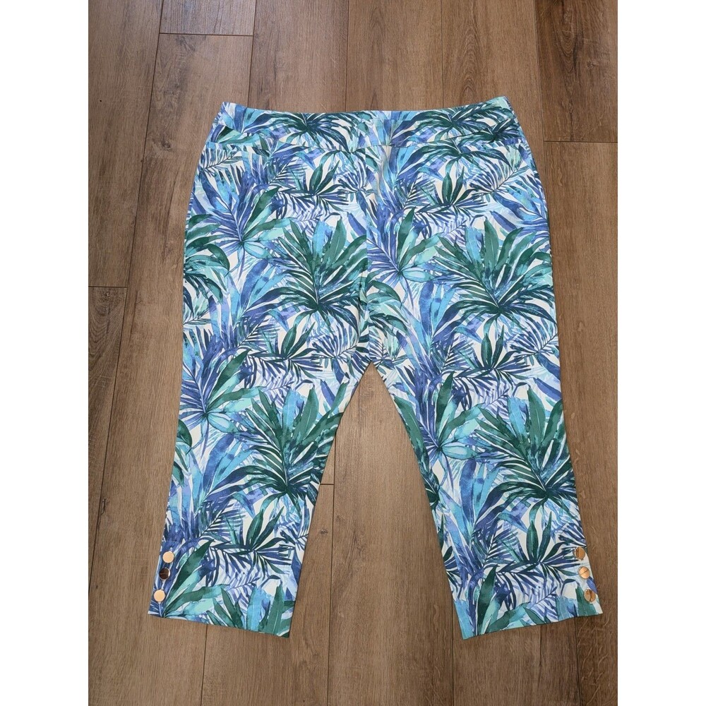 Soft Surroundings Superla Slim Leg Crop Pants Green Blue Leaf Print Women's 3X